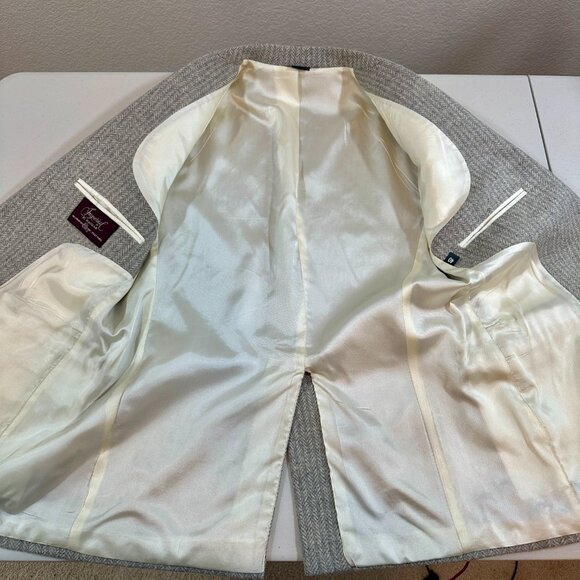 VTG IMPERIAL by HAGGAR 100% Wool Sports Coat Gray Herringbone Suit Coat Mens 40R - Picture 7 of 16